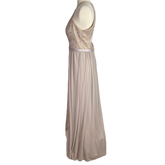 David’s Bridal Gold Metallic Halter Bridesmaid Dress Size 10 Shiny Glitter - Picture 2 of 12